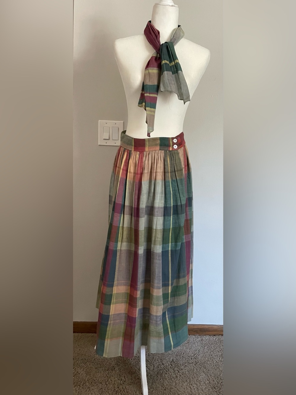 Ralph Lauren Blue Label Multicolor Plaid Midi Skirt